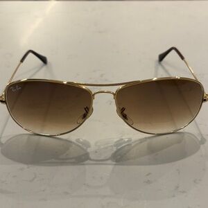 Ray-Ban Gold Aviator Sunglasses with Brown Gradient Lenses - Cockpit